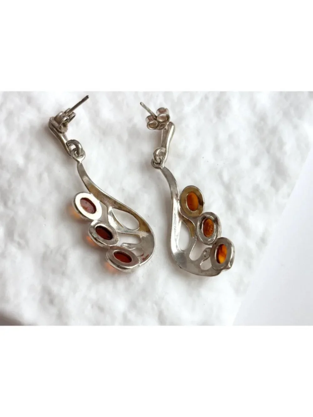 Natural Baltic Amber Accented Modernist Sterling Silver Classic 925 Earrings